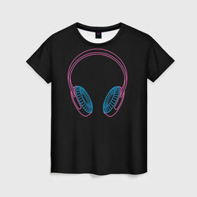Женская футболка 3D с принтом Наушники в Кировске, 100% полиэфир ( синтетическое хлопкоподобное полотно) | прямой крой, круглый вырез горловины, длина до линии бедер | светящиеся | флуоресцентный | флюр | флюровый