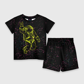 Детский костюм с шортами 3D с принтом Космический рок в Кировске,  |  | космонавт | светящиеся | скафандр | флуоресцентный | флюр | флюровый