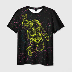 Мужская футболка 3D с принтом Космический рок в Кировске, 100% полиэфир | прямой крой, круглый вырез горловины, длина до линии бедер | Тематика изображения на принте: космонавт | светящиеся | скафандр | флуоресцентный | флюр | флюровый