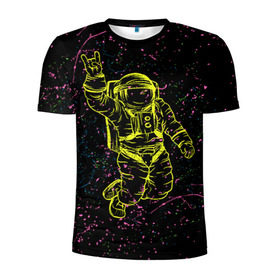 Мужская футболка 3D спортивная с принтом Космический рок в Кировске, 100% полиэстер с улучшенными характеристиками | приталенный силуэт, круглая горловина, широкие плечи, сужается к линии бедра | космонавт | светящиеся | скафандр | флуоресцентный | флюр | флюровый