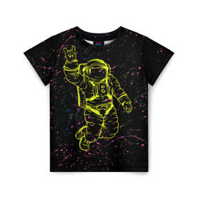 Детская футболка 3D с принтом Космический рок в Кировске, 100% гипоаллергенный полиэфир | прямой крой, круглый вырез горловины, длина до линии бедер, чуть спущенное плечо, ткань немного тянется | космонавт | светящиеся | скафандр | флуоресцентный | флюр | флюровый