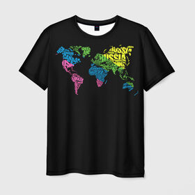 Мужская футболка 3D с принтом Весь мир - Россия в Кировске, 100% полиэфир | прямой крой, круглый вырез горловины, длина до линии бедер | карта мира | светящиеся | флуоресцентный | флюр | флюровый