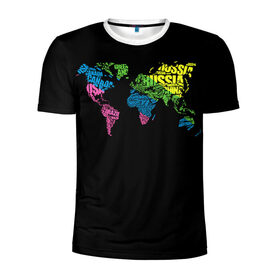 Мужская футболка 3D спортивная с принтом Весь мир - Россия в Кировске, 100% полиэстер с улучшенными характеристиками | приталенный силуэт, круглая горловина, широкие плечи, сужается к линии бедра | карта мира | светящиеся | флуоресцентный | флюр | флюровый
