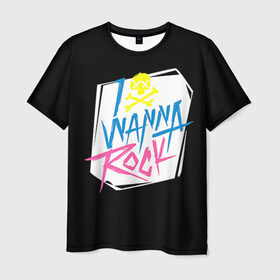 Мужская футболка 3D с принтом I Wanna Rock! в Кировске, 100% полиэфир | прямой крой, круглый вырез горловины, длина до линии бедер | Тематика изображения на принте: светящиеся | флуоресцентный | флюр | флюровый