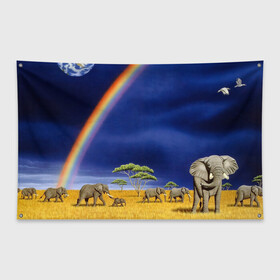 Флаг-баннер с принтом Мир в Кировске, 100% полиэстер | размер 67 х 109 см, плотность ткани — 95 г/м2; по краям флага есть четыре люверса для крепления | elephant | hipster | индия | йога | слон | хипстер