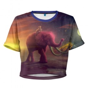 Женская футболка 3D укороченная с принтом Индия в Кировске, 100% полиэстер | круглая горловина, длина футболки до линии талии, рукава с отворотами | elephant | hipster | индия | йога | слон | хипстер
