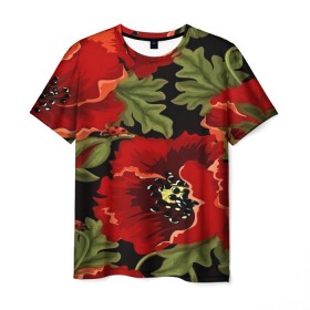 Мужская футболка 3D с принтом Цветение мака в Кировске, 100% полиэфир | прямой крой, круглый вырез горловины, длина до линии бедер | flower | красные | полевой цветок | природа | розы | текстуры | цветочки | цветы