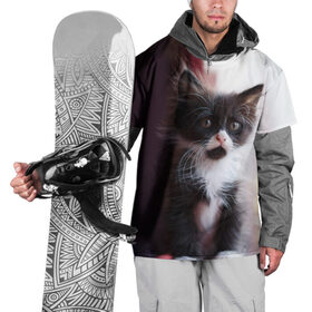 Накидка на куртку 3D с принтом Черно - белый котенок в Кировске, 100% полиэстер |  | Тематика изображения на принте: грустный | добрый | животное | киса | киска кися | кот | котенок | котэ | кошка | лапа | лапка | ласковый | милый | моська | мурлыка | смешной | унылый | усатый | шерсть