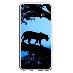 Чехол для Samsung Galaxy S10 с принтом Чёрная пантера в Кировске, Силикон | Область печати: задняя сторона чехла, без боковых панелей | африка | вечер | дерево | дикая кошка | закат | леопард | сафари | ягуар