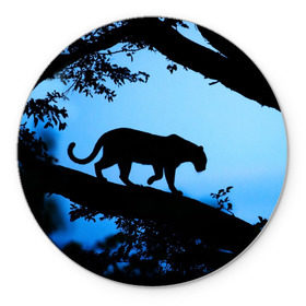 Коврик круглый с принтом Чёрная пантера в Кировске, резина и полиэстер | круглая форма, изображение наносится на всю лицевую часть | африка | вечер | дерево | дикая кошка | закат | леопард | сафари | ягуар