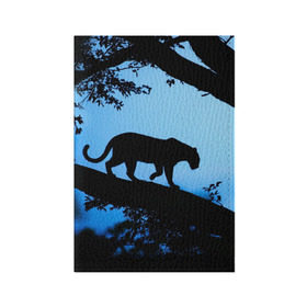 Обложка для паспорта матовая кожа с принтом Чёрная пантера в Кировске, натуральная матовая кожа | размер 19,3 х 13,7 см; прозрачные пластиковые крепления | Тематика изображения на принте: африка | вечер | дерево | дикая кошка | закат | леопард | сафари | ягуар