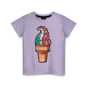 Детская футболка хлопок с принтом Мороженое в Кировске, 100% хлопок | круглый вырез горловины, полуприлегающий силуэт, длина до линии бедер | мороженое | осьминог | присоски | тентакли | щупальца