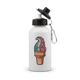 Бутылка спортивная с принтом Мороженое в Кировске, металл | емкость — 500 мл, в комплекте две пластиковые крышки и карабин для крепления | мороженое | осьминог | присоски | тентакли | щупальца