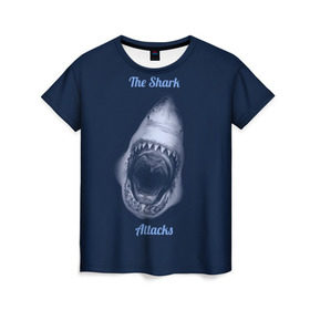 Женская футболка 3D с принтом the shark attacks в Кировске, 100% полиэфир ( синтетическое хлопкоподобное полотно) | прямой крой, круглый вырез горловины, длина до линии бедер | shark | акула | глубина | зубы | море | океан | пасть | укус | хищник