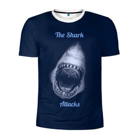 Мужская футболка 3D спортивная с принтом the shark attacks в Кировске, 100% полиэстер с улучшенными характеристиками | приталенный силуэт, круглая горловина, широкие плечи, сужается к линии бедра | shark | акула | глубина | зубы | море | океан | пасть | укус | хищник