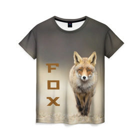 Женская футболка 3D с принтом Рыжий лис (fox) в Кировске, 100% полиэфир ( синтетическое хлопкоподобное полотно) | прямой крой, круглый вырез горловины, длина до линии бедер | fox | животное | зверь | красивая | лес | лис | лиса | лисенок | лисица | лисичка | мех | патрикеевна | песец | плутовка | прикольная | природа | рыжая | рыжий цвет | сказка | хвост | хитрая | хищник