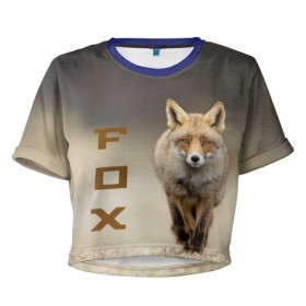 Женская футболка 3D укороченная с принтом Рыжий лис (fox) в Кировске, 100% полиэстер | круглая горловина, длина футболки до линии талии, рукава с отворотами | fox | животное | зверь | красивая | лес | лис | лиса | лисенок | лисица | лисичка | мех | патрикеевна | песец | плутовка | прикольная | природа | рыжая | рыжий цвет | сказка | хвост | хитрая | хищник