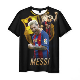 Мужская футболка 3D с принтом Messi в Кировске, 100% полиэфир | прямой крой, круглый вырез горловины, длина до линии бедер | Тематика изображения на принте: barcelona | lionel  messi | messi | барса | барселона | лионель месси | футбол | футбольный  клуб барселона