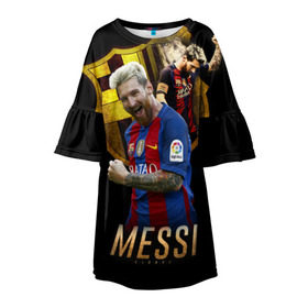 Детское платье 3D с принтом Messi в Кировске, 100% полиэстер | прямой силуэт, чуть расширенный к низу. Круглая горловина, на рукавах — воланы | barcelona | lionel  messi | messi | барса | барселона | лионель месси | футбол | футбольный  клуб барселона