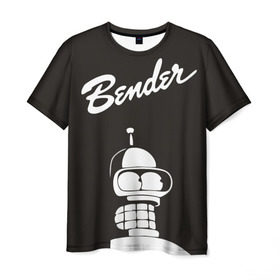 Мужская футболка 3D с принтом Бендер в Кировске, 100% полиэфир | прямой крой, круглый вырез горловины, длина до линии бедер | bender | futurama | бендер | футурама
