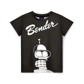 Детская футболка 3D с принтом Бендер в Кировске, 100% гипоаллергенный полиэфир | прямой крой, круглый вырез горловины, длина до линии бедер, чуть спущенное плечо, ткань немного тянется | bender | futurama | бендер | футурама