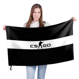 Флаг 3D с принтом CS GO черно-белый в Кировске, 100% полиэстер | плотность ткани — 95 г/м2, размер — 67 х 109 см. Принт наносится с одной стороны | cs go | контер страйк | контра