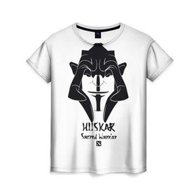Женская футболка 3D с принтом HUSKAR в Кировске, 100% полиэфир ( синтетическое хлопкоподобное полотно) | прямой крой, круглый вырез горловины, длина до линии бедер | carry | dota 2 | huskar | sacred warrior | арт | воин | керри | прикольные | тролль | черно белые