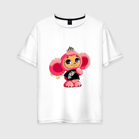 Женская футболка хлопок Oversize с принтом Чебурашка в Кировске, 100% хлопок | свободный крой, круглый ворот, спущенный рукав, длина до линии бедер
 | тату | хиппи | эмо