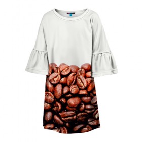 Детское платье 3D с принтом coffee в Кировске, 100% полиэстер | прямой силуэт, чуть расширенный к низу. Круглая горловина, на рукавах — воланы | 3d | beans | coffee | еда | зерна | кофе | напиток | природа | текстуры