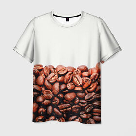Мужская футболка 3D с принтом coffee в Кировске, 100% полиэфир | прямой крой, круглый вырез горловины, длина до линии бедер | 3d | beans | coffee | еда | зерна | кофе | напиток | природа | текстуры