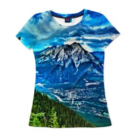 Женская футболка 3D с принтом Snowy mountains в Кировске, 100% полиэфир ( синтетическое хлопкоподобное полотно) | прямой крой, круглый вырез горловины, длина до линии бедер | 