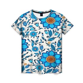 Женская футболка 3D с принтом Цветочный узор в Кировске, 100% полиэфир ( синтетическое хлопкоподобное полотно) | прямой крой, круглый вырез горловины, длина до линии бедер | 3d | весна | другие | красивые цветы | лето | полевой цветок | прикольные | природа | синие цветы | текстуры | цветочки | цветы