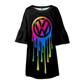 Детское платье 3D с принтом Volkswagen в Кировске, 100% полиэстер | прямой силуэт, чуть расширенный к низу. Круглая горловина, на рукавах — воланы | brand | bright | car | color | drops | flow | germany | logo | rainbow | sign | spectrum | volkswagen | автомобиль | германия | знак | капли | логотип | марка | радуга | спектр | течет | цвет | яркий