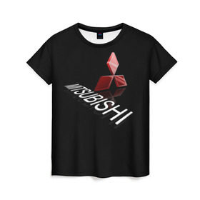 Женская футболка 3D с принтом Mitsubishi в Кировске, 100% полиэфир ( синтетическое хлопкоподобное полотно) | прямой крой, круглый вырез горловины, длина до линии бедер | brand | car | japan | logo | mitsubishi | sign | автомобиль | знак | логотип | марка | митсубиши | япония