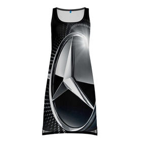 Платье-майка 3D с принтом Mercedes-Benz в Кировске, 100% полиэстер | полуприлегающий силуэт, широкие бретели, круглый вырез горловины, удлиненный подол сзади. | car | germany | logo | make | mercedes benz | автомобиль | германия | логотип | марка | мерседес бенц