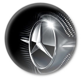 Значок с принтом Mercedes-Benz в Кировске,  металл | круглая форма, металлическая застежка в виде булавки | car | germany | logo | make | mercedes benz | автомобиль | германия | логотип | марка | мерседес бенц