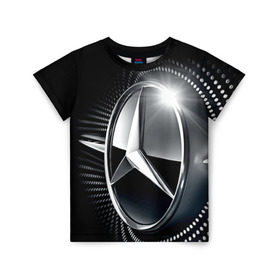 Детская футболка 3D с принтом Mercedes-Benz в Кировске, 100% гипоаллергенный полиэфир | прямой крой, круглый вырез горловины, длина до линии бедер, чуть спущенное плечо, ткань немного тянется | car | germany | logo | make | mercedes benz | автомобиль | германия | логотип | марка | мерседес бенц