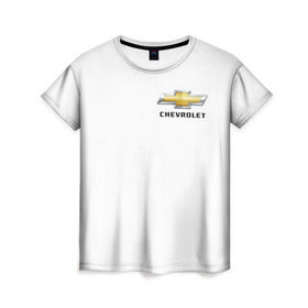 Женская футболка 3D с принтом Chevrolet в Кировске, 100% полиэфир ( синтетическое хлопкоподобное полотно) | прямой крой, круглый вырез горловины, длина до линии бедер | brand | car | chevrolet | logo | usa | автомобиль | логотип | марка | сша | шевроле