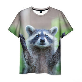 Мужская футболка 3D с принтом Восславим в Кировске, 100% полиэфир | прямой крой, круглый вырез горловины, длина до линии бедер | raccoon | енот