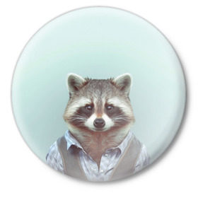Значок с принтом Хипстер Енот в Кировске,  металл | круглая форма, металлическая застежка в виде булавки | raccoon | енот