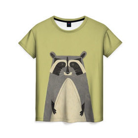 Женская футболка 3D с принтом Енот в Кировске, 100% полиэфир ( синтетическое хлопкоподобное полотно) | прямой крой, круглый вырез горловины, длина до линии бедер | raccoon | енот