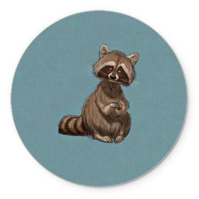 Коврик круглый с принтом Raccoon в Кировске, резина и полиэстер | круглая форма, изображение наносится на всю лицевую часть | raccoon | енот