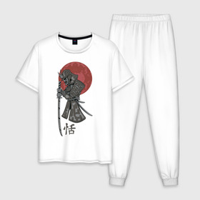 Мужская пижама хлопок с принтом Самурай в Кировске, 100% хлопок | брюки и футболка прямого кроя, без карманов, на брюках мягкая резинка на поясе и по низу штанин
 | воин | самурай | япония