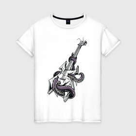 Женская футболка хлопок с принтом Гитара в Кировске, 100% хлопок | прямой крой, круглый вырез горловины, длина до линии бедер, слегка спущенное плечо | гитара | металл | музыка | осьминог | рок