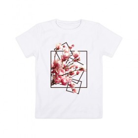 Детская футболка хлопок с принтом Магнолия в Кировске, 100% хлопок | круглый вырез горловины, полуприлегающий силуэт, длина до линии бедер | весна | геометрия | деревья | квадраты | цветение | цветы