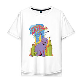 Мужская футболка хлопок Oversize с принтом Catzilla в Кировске, 100% хлопок | свободный крой, круглый ворот, “спинка” длиннее передней части | годзилла | город | кот | кошка | монстр | нло