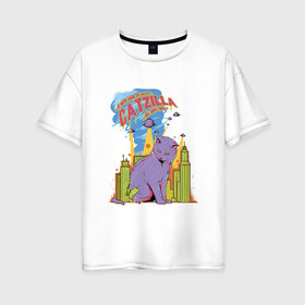 Женская футболка хлопок Oversize с принтом Catzilla в Кировске, 100% хлопок | свободный крой, круглый ворот, спущенный рукав, длина до линии бедер
 | годзилла | город | кот | кошка | монстр | нло