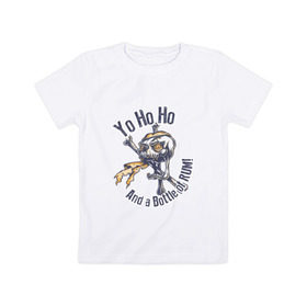 Детская футболка хлопок с принтом Yo Ho Ho в Кировске, 100% хлопок | круглый вырез горловины, полуприлегающий силуэт, длина до линии бедер | кости | пират | ром | скелет | череп