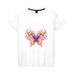 Женская футболка хлопок с принтом Бабочка в Кировске, 100% хлопок | прямой крой, круглый вырез горловины, длина до линии бедер, слегка спущенное плечо | листья | растительный | узор