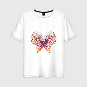 Женская футболка хлопок Oversize с принтом Бабочка в Кировске, 100% хлопок | свободный крой, круглый ворот, спущенный рукав, длина до линии бедер
 | листья | растительный | узор
